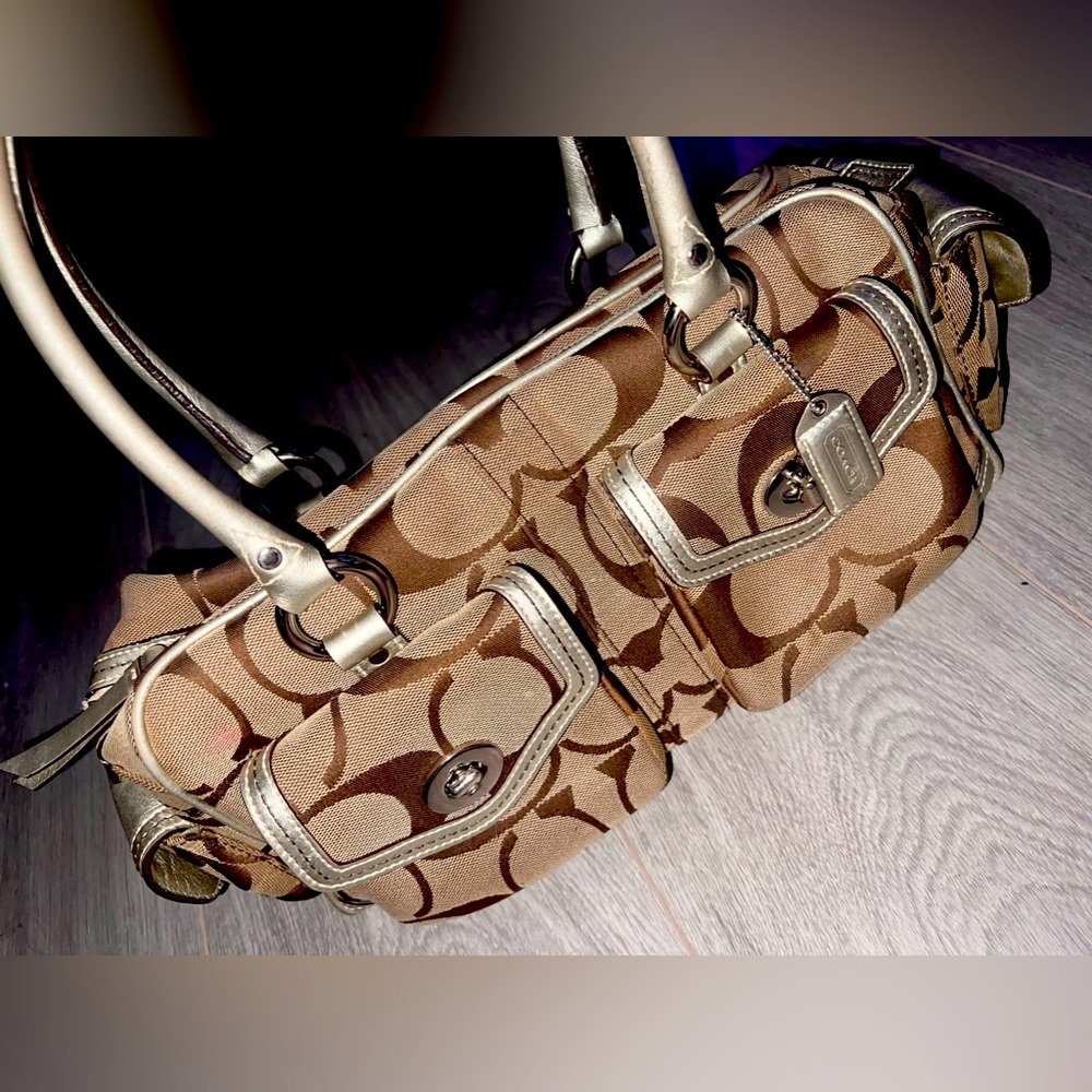 Rare vintage coach bag metallic/monogram